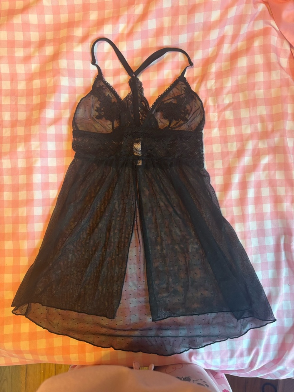 Black lace and mesh sexy cozy babydoll